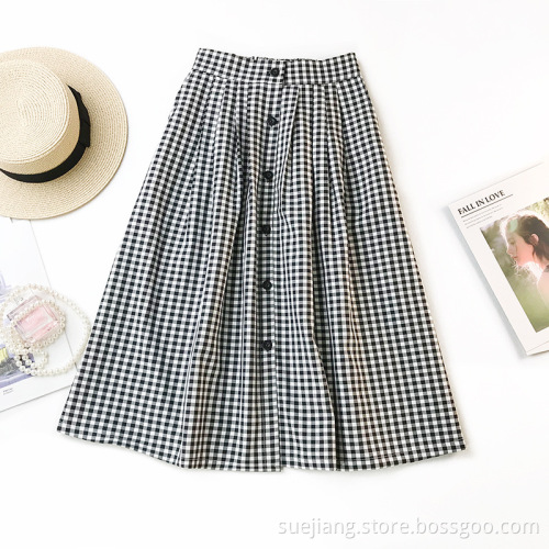 Women Black-and-white Checks Chiffon Skirt Casual Dresses